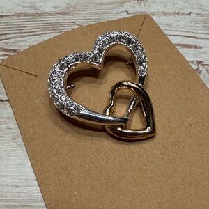 Vintage Napier Dual Heart Brooch in Silver and Gold